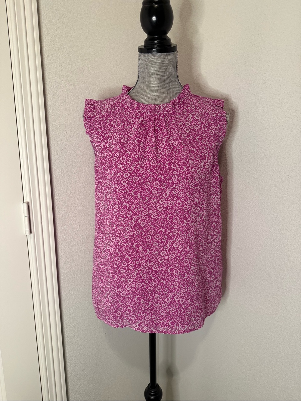 J. Crew Pink Floral Sleeveless Ruffle Neck Blouse | M